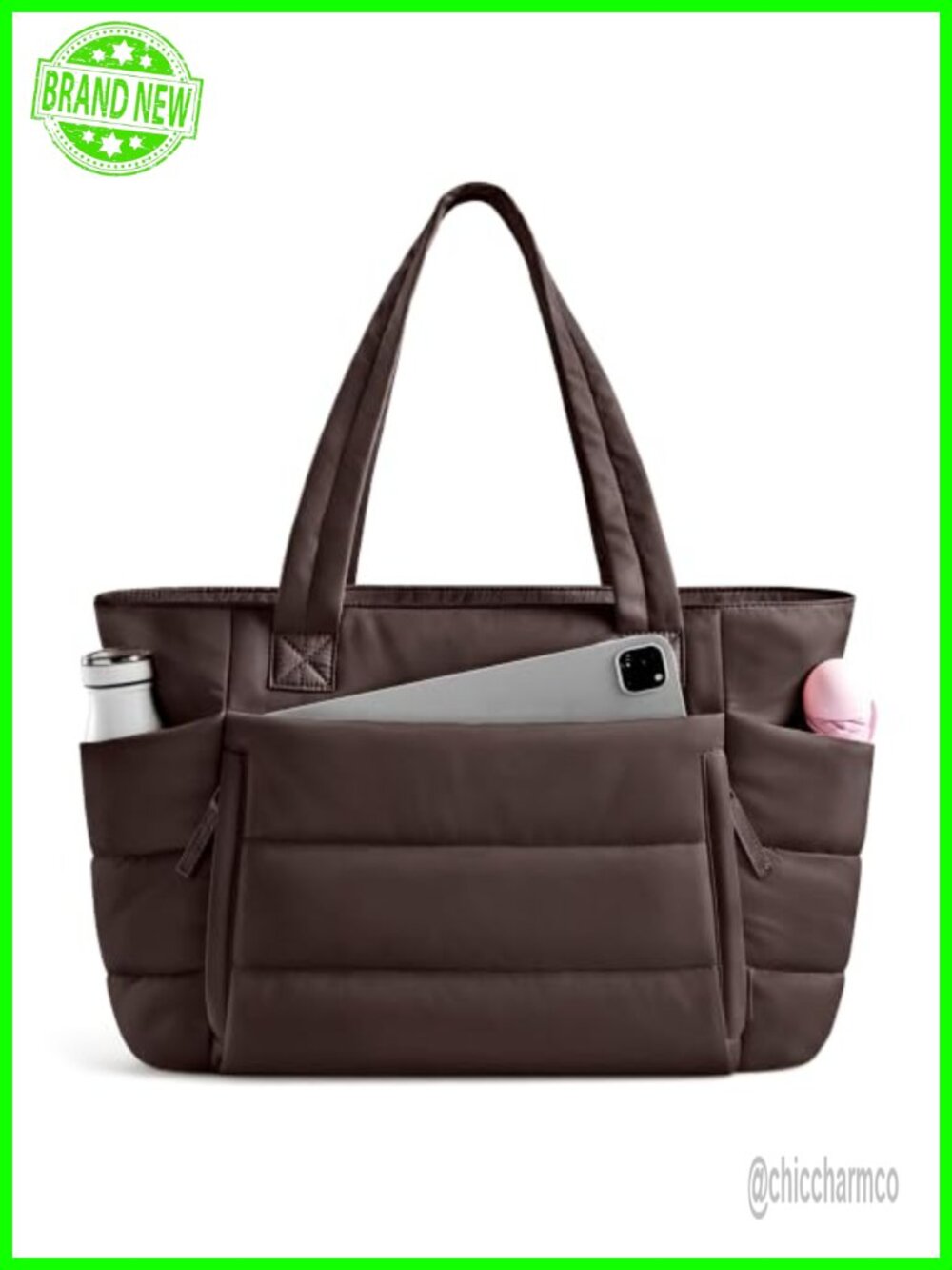 Quilted Puffer Tote Bag with Zipper Compartments Lightweight Work Bag 20L